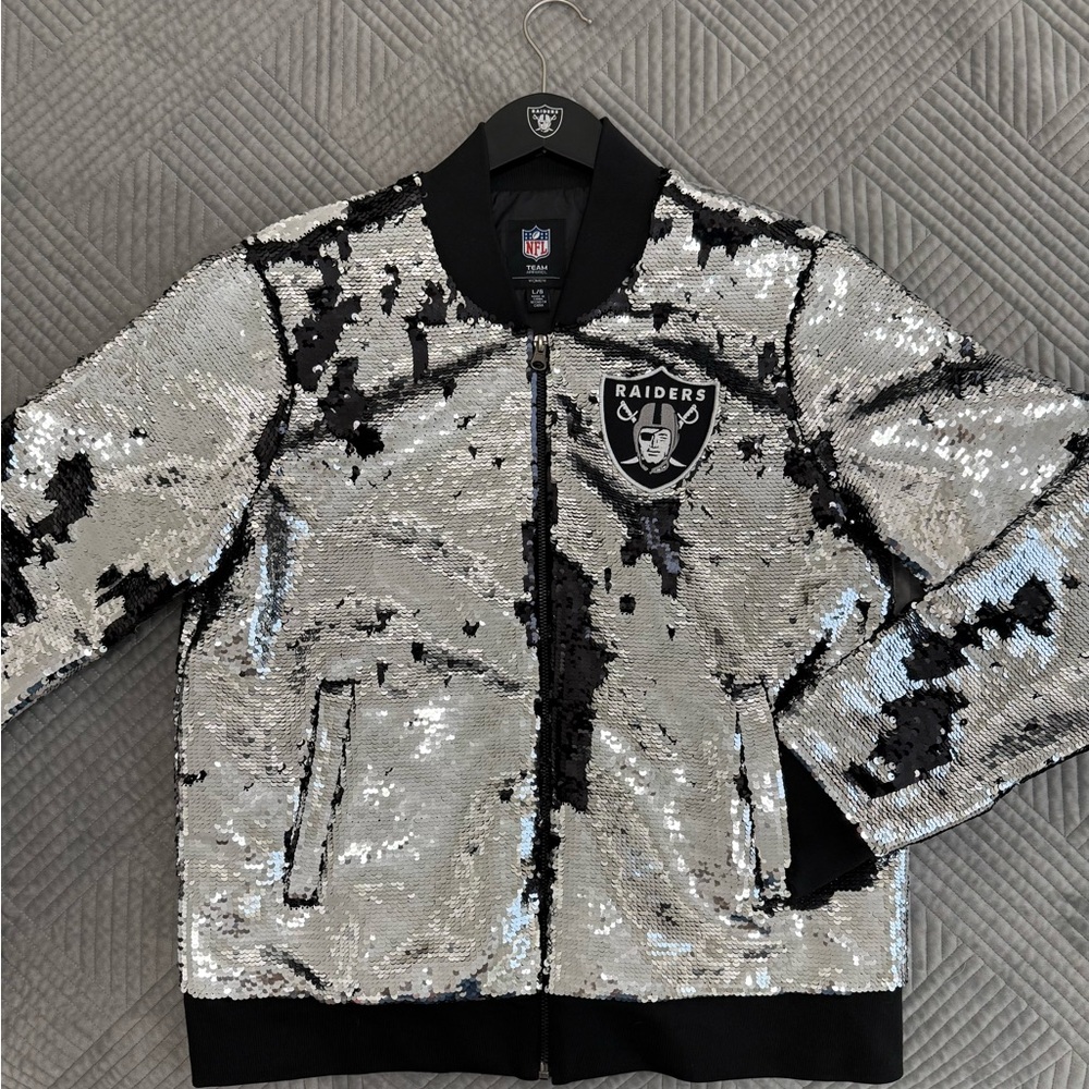 NFL Raiders Silver and Black Sequin Jacket